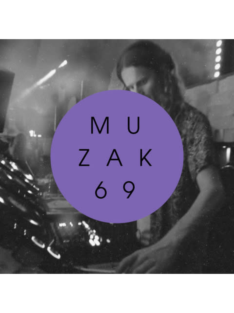 Paars Muzak-logo "muzak 69"