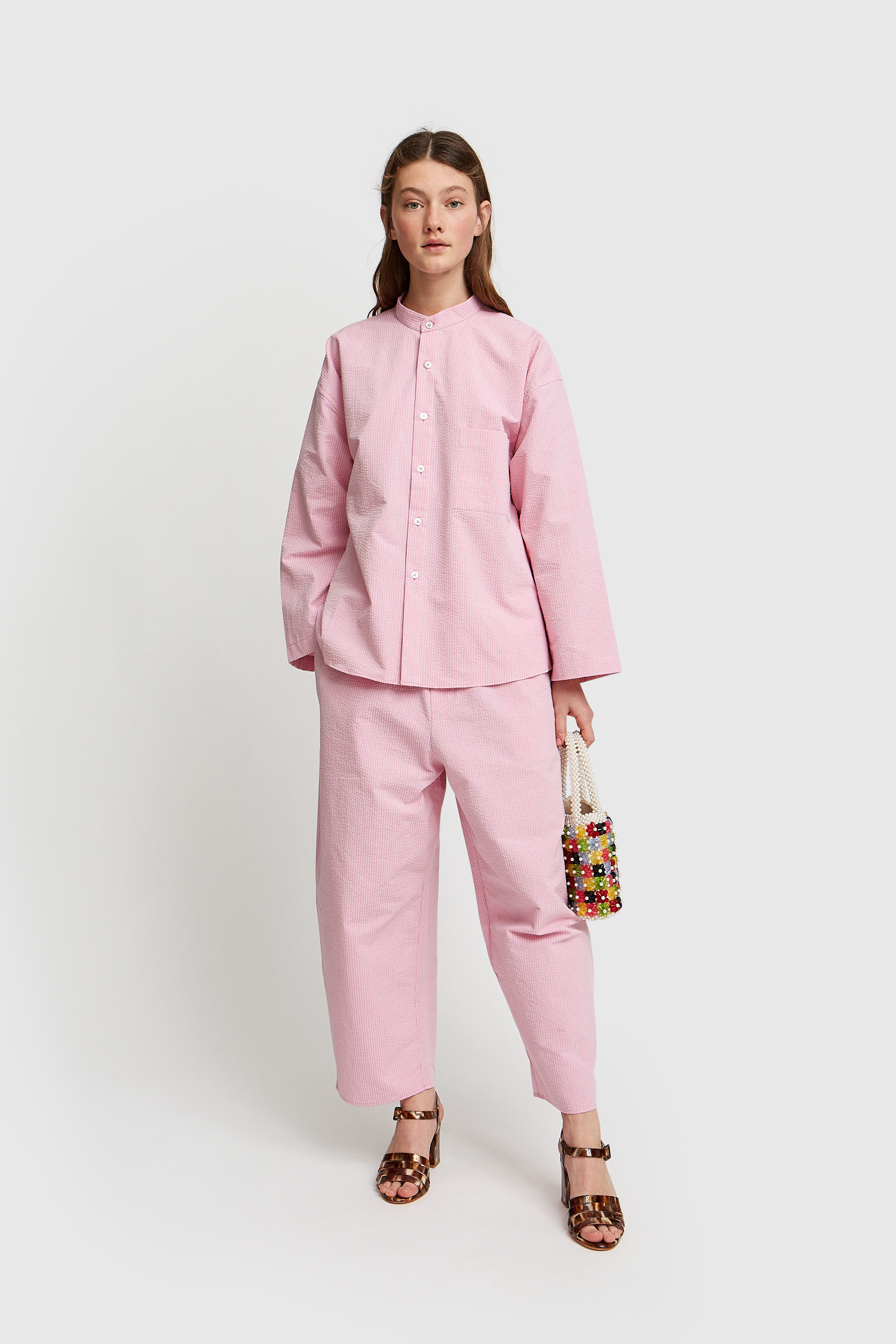 CristaSeya Seersucker Curved Pyjama Pants Light pink | WoodWood.com