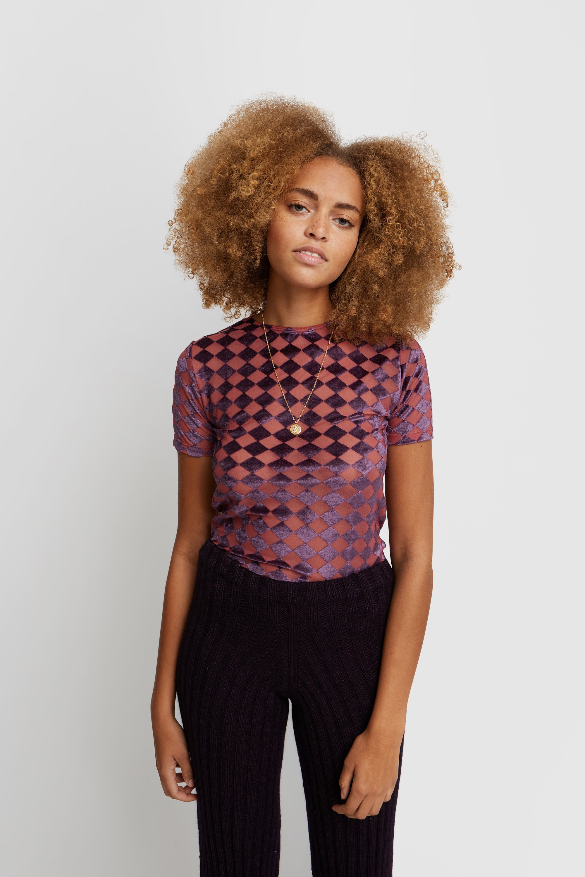 Baserange Omo Tee Checked purple/rose | WoodWood.com