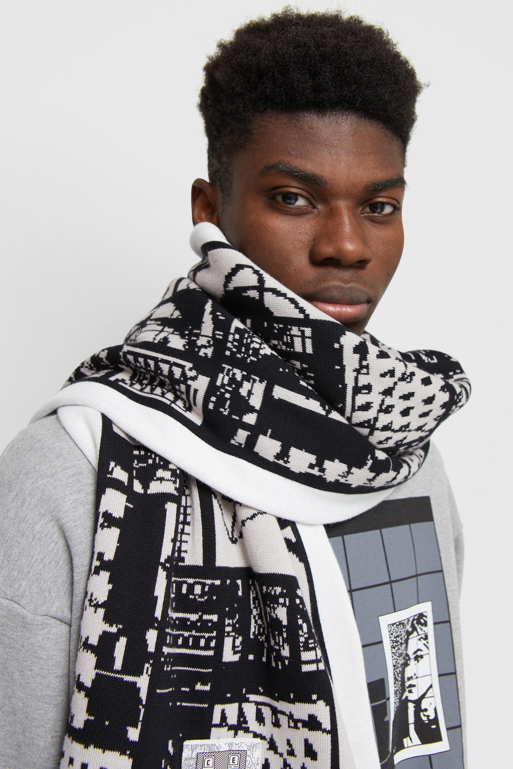 Cav Empt System Grid Knit Scarf Black WoodWood