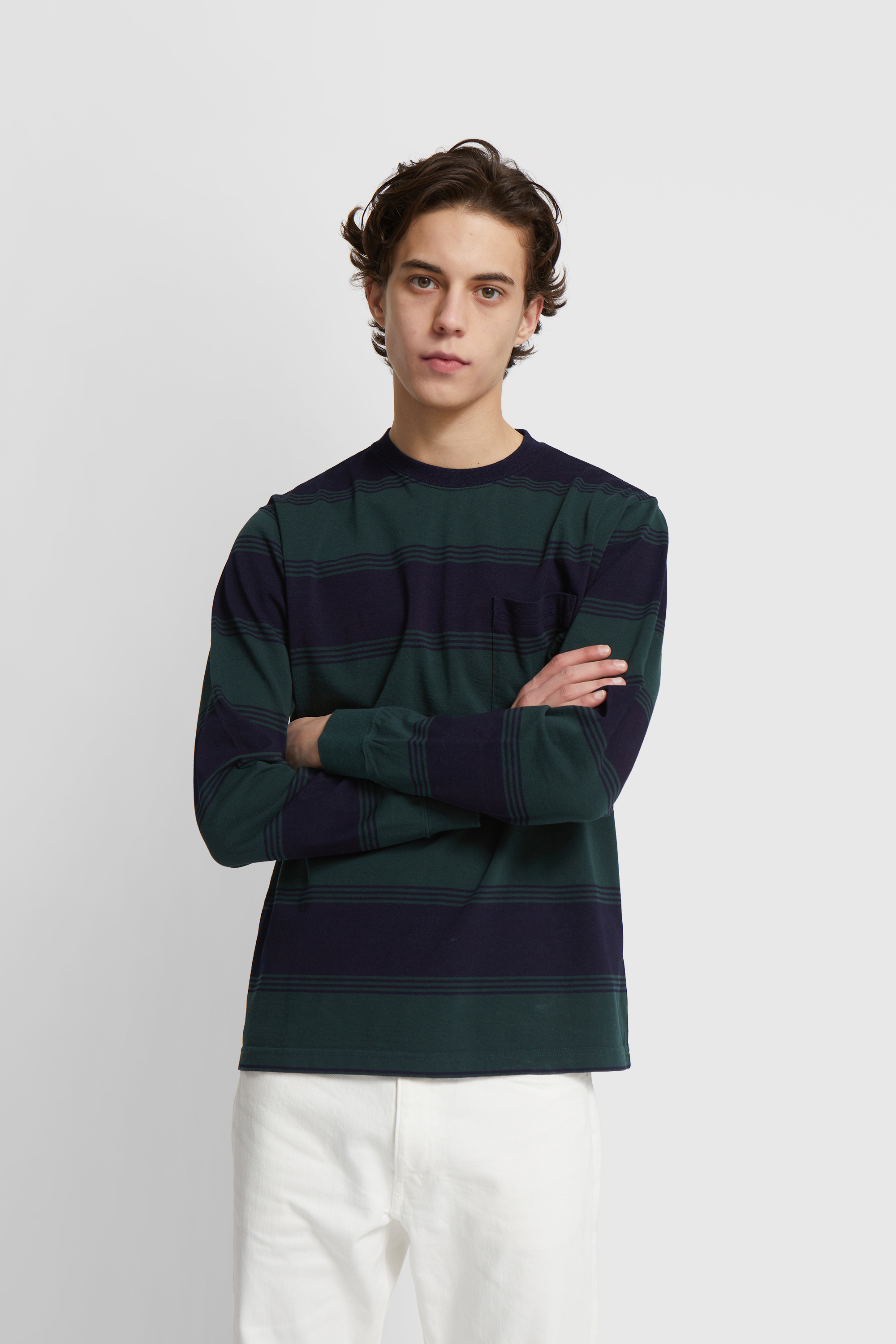 Beams Plus Pocket Tee Indigo Stripe Green | WoodWood.com