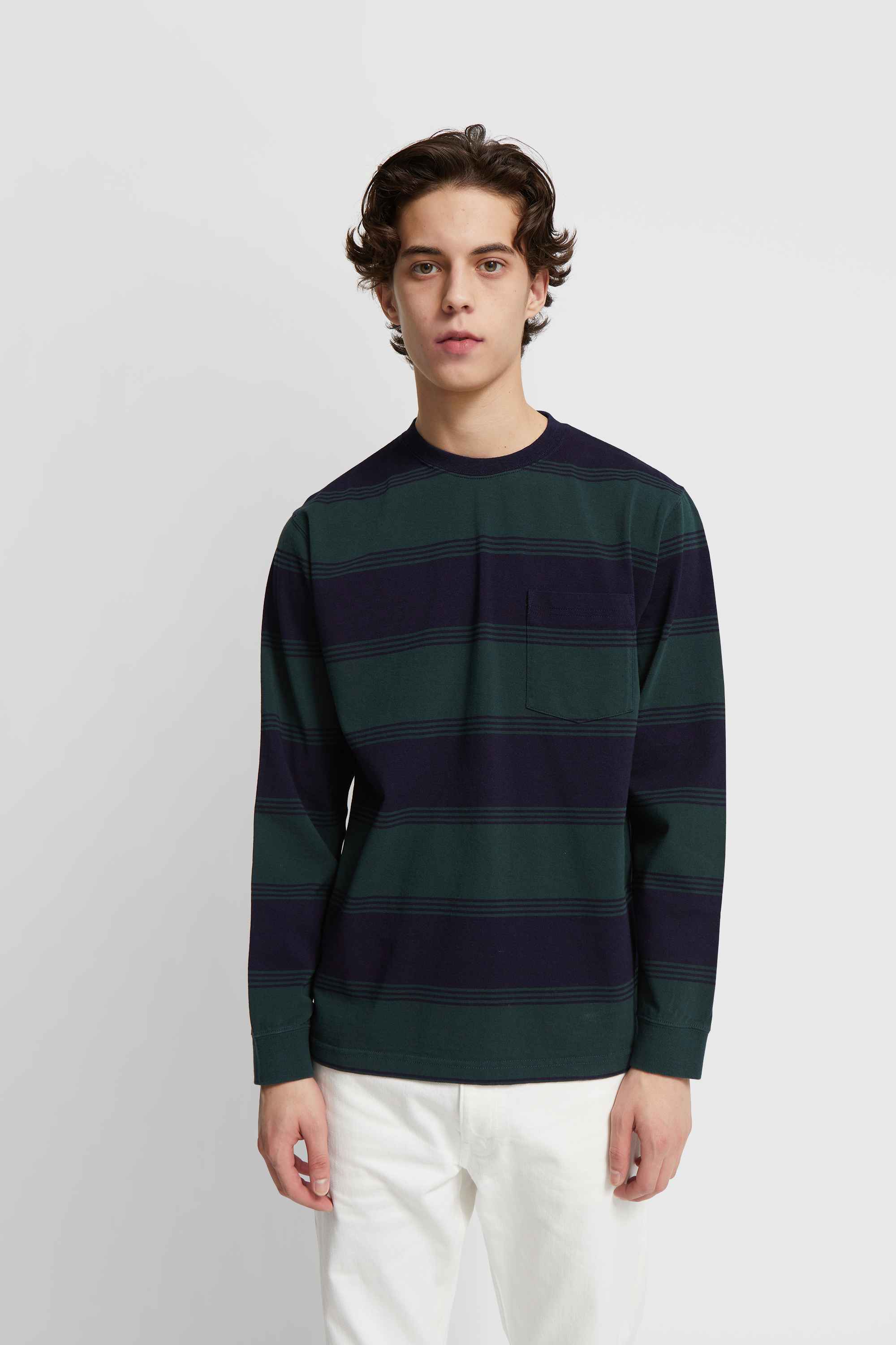 Beams Plus Pocket Tee Indigo Stripe Green | WoodWood.com