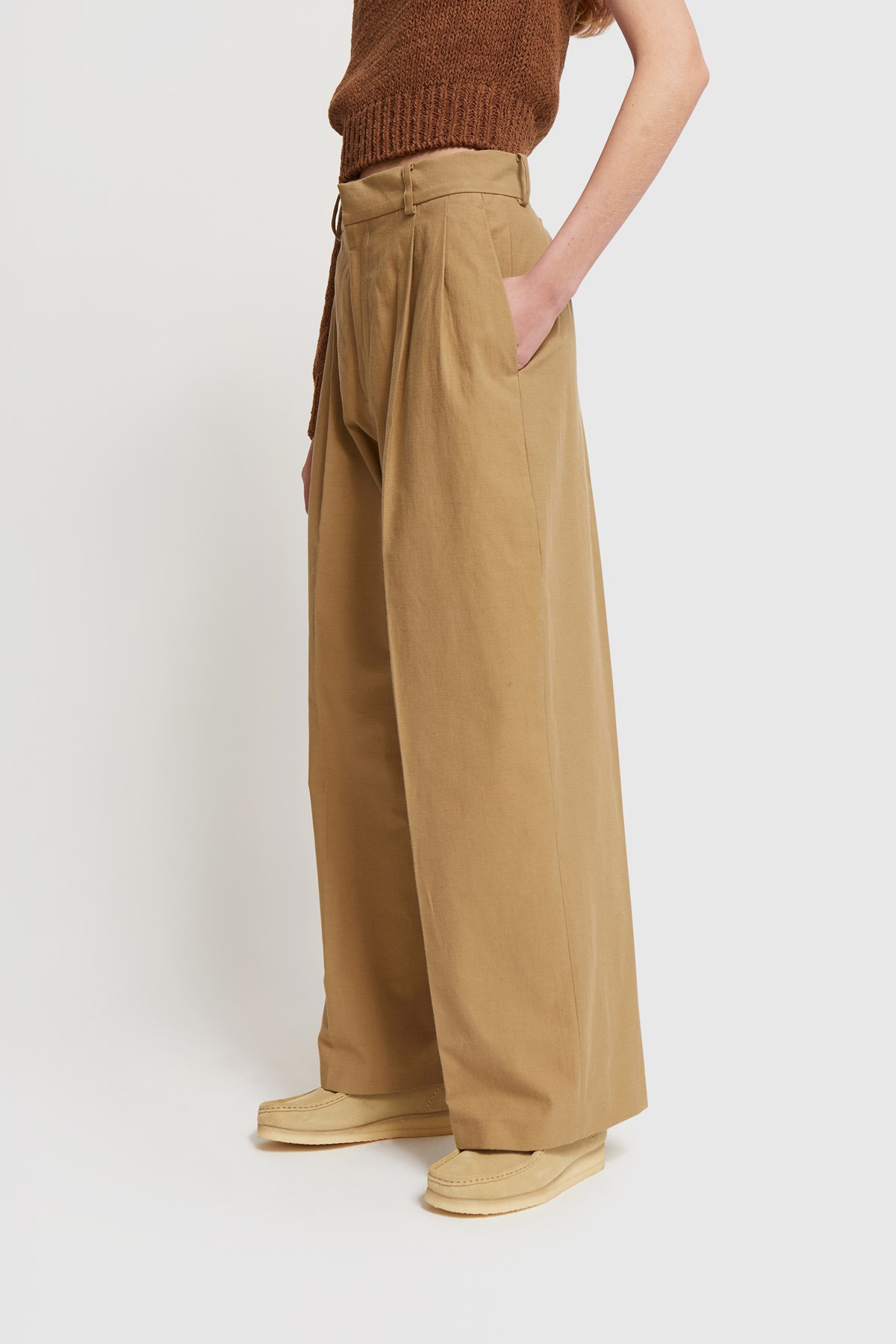 CristaSeya Double Pleated Trousers Light khaki | WoodWood.com