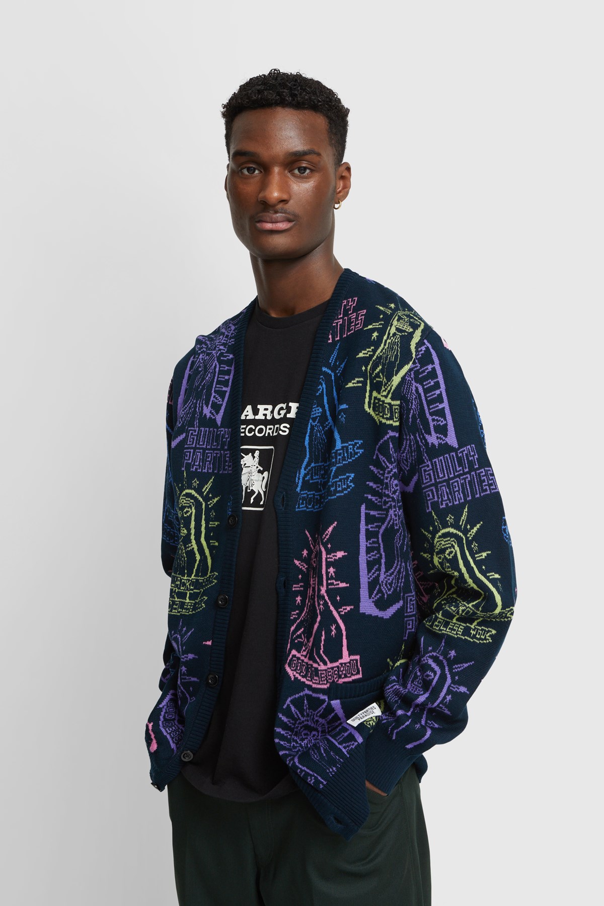 WACKO MARIA Maria Jacquard Cardigan Navy | WoodWood.com