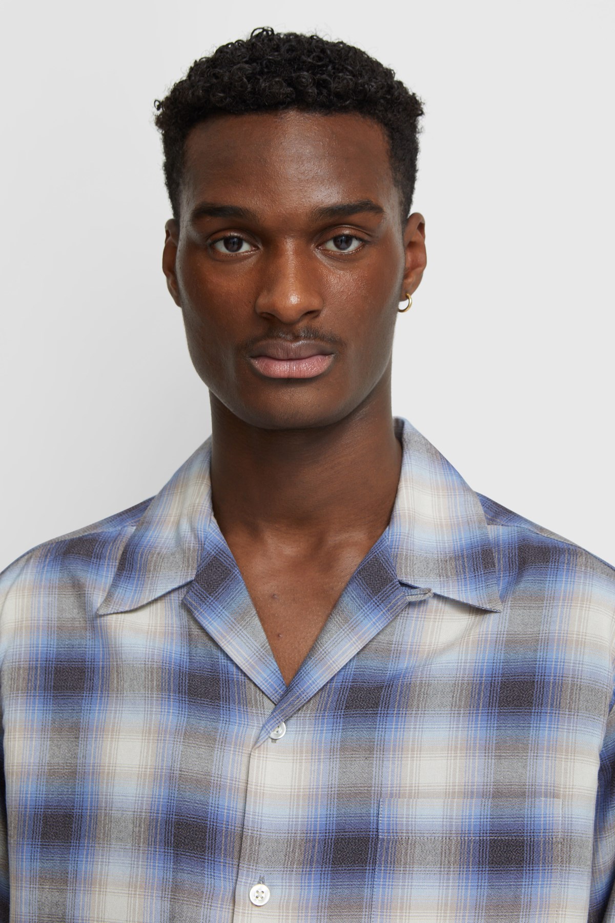 WACKO MARIA Ombre Check Open Collar Shirt Blue | WoodWood