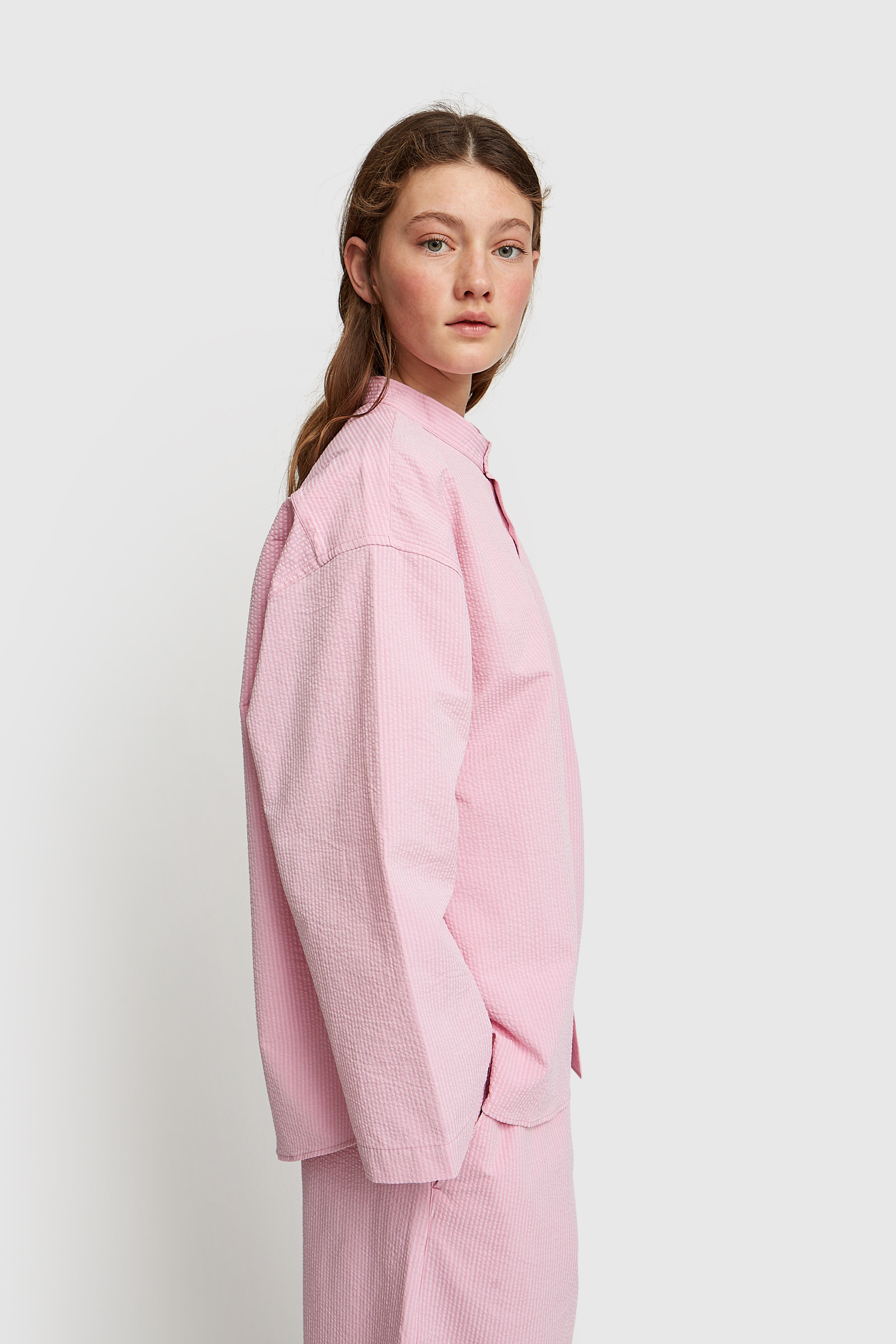 CristaSeya Seersucker Pyjama Shirt Let pink | WoodWood.com