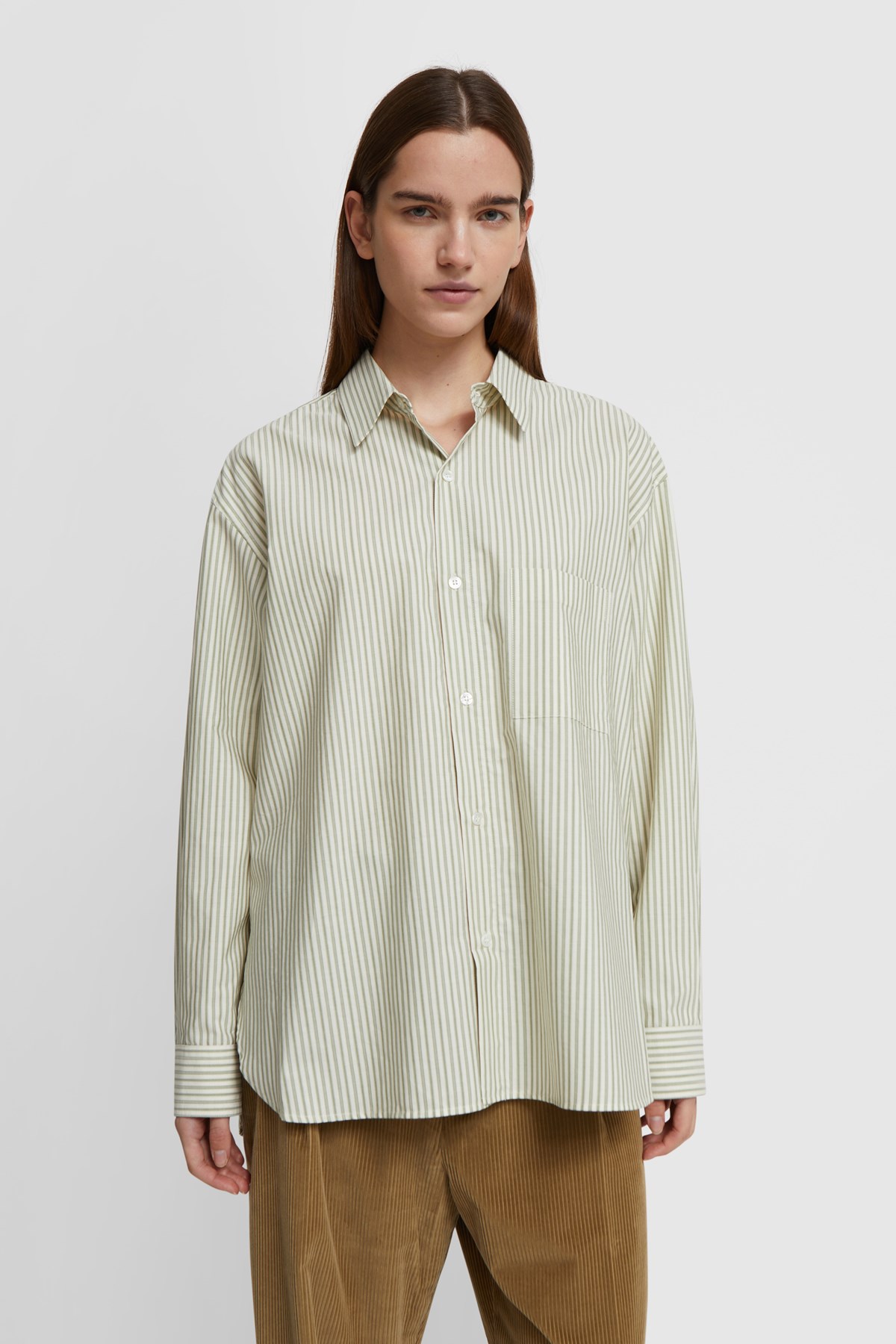 CristaSeya Striped Classic Collar Shirt Small sauge stripes ...