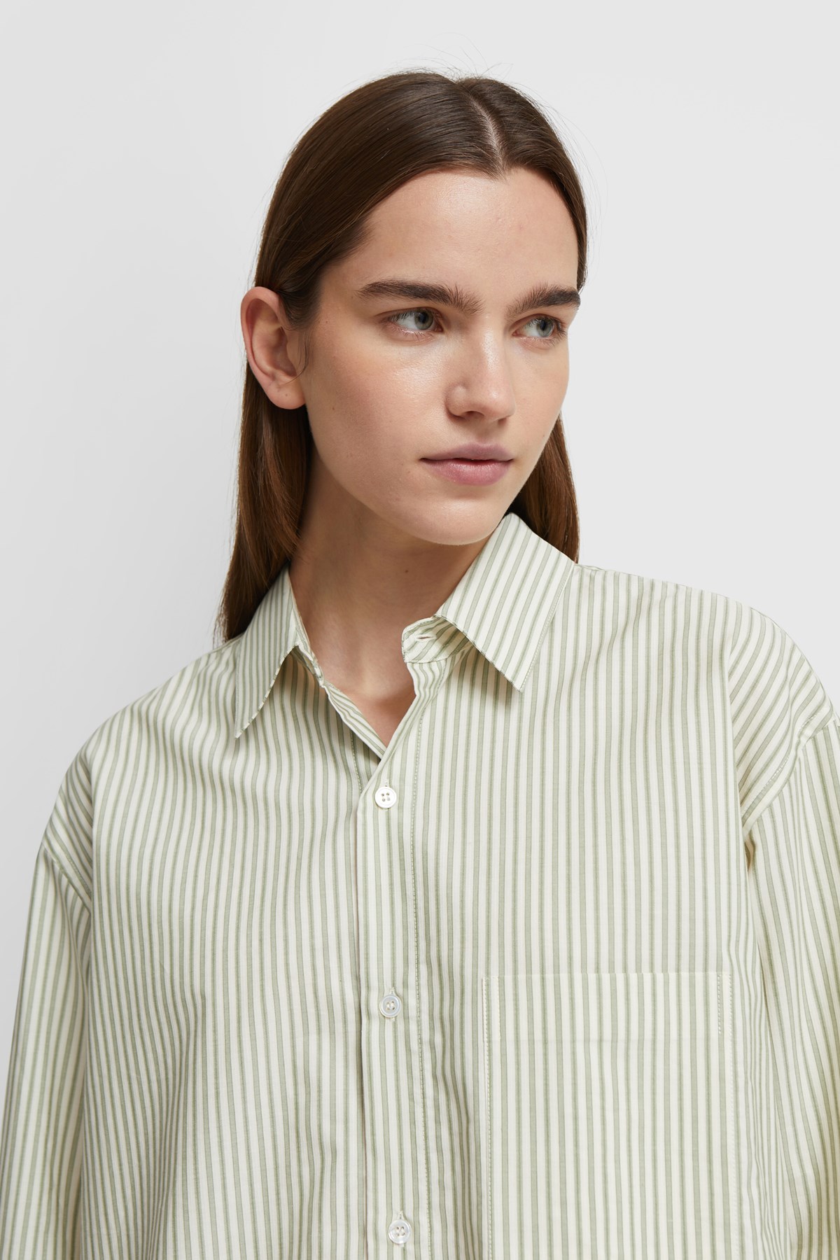 CristaSeya Striped Classic Collar Shirt Small sauge stripes