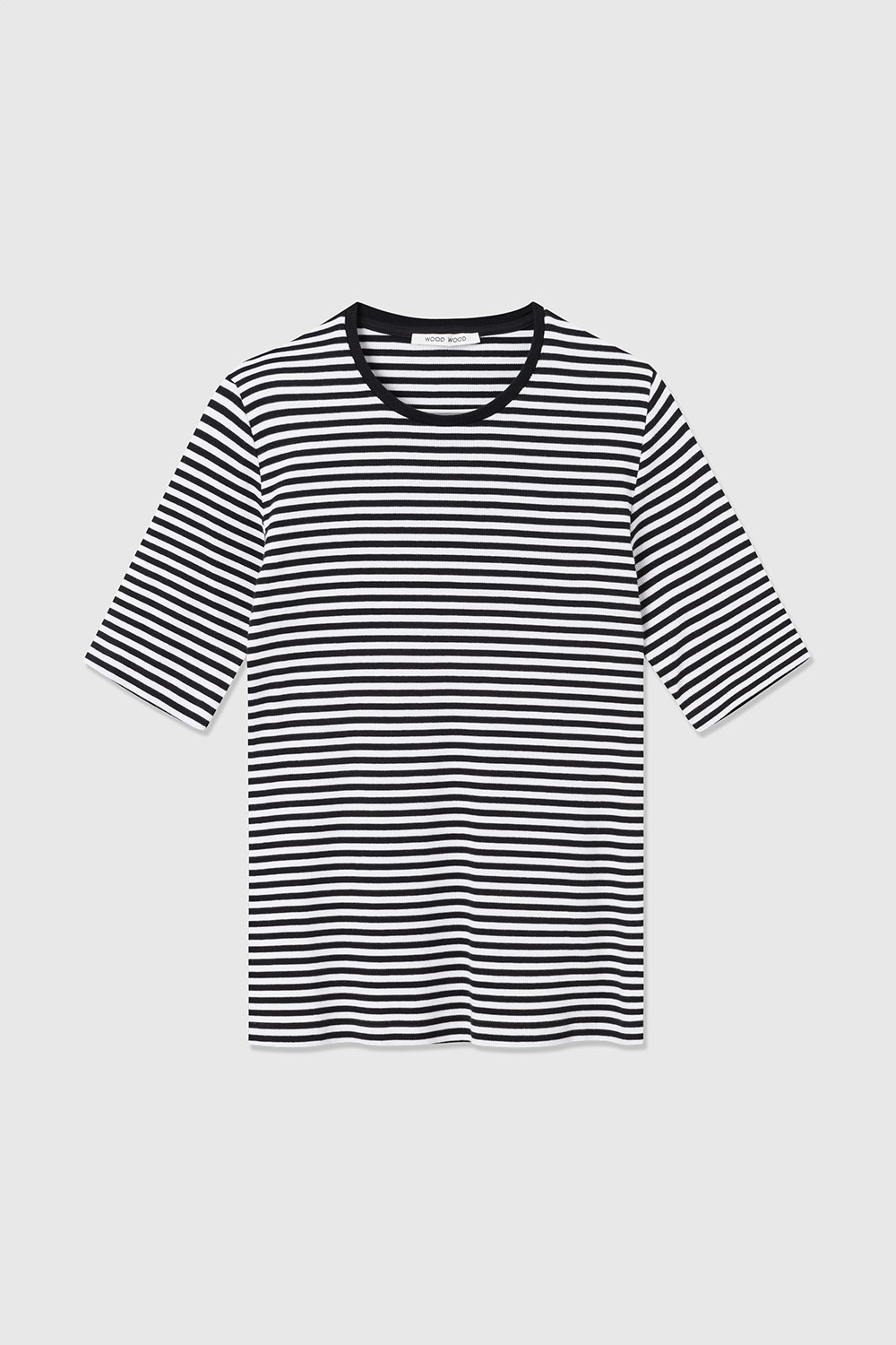 Wood Wood Mona fine rib jersey T-shirt White/black | WoodWood.com