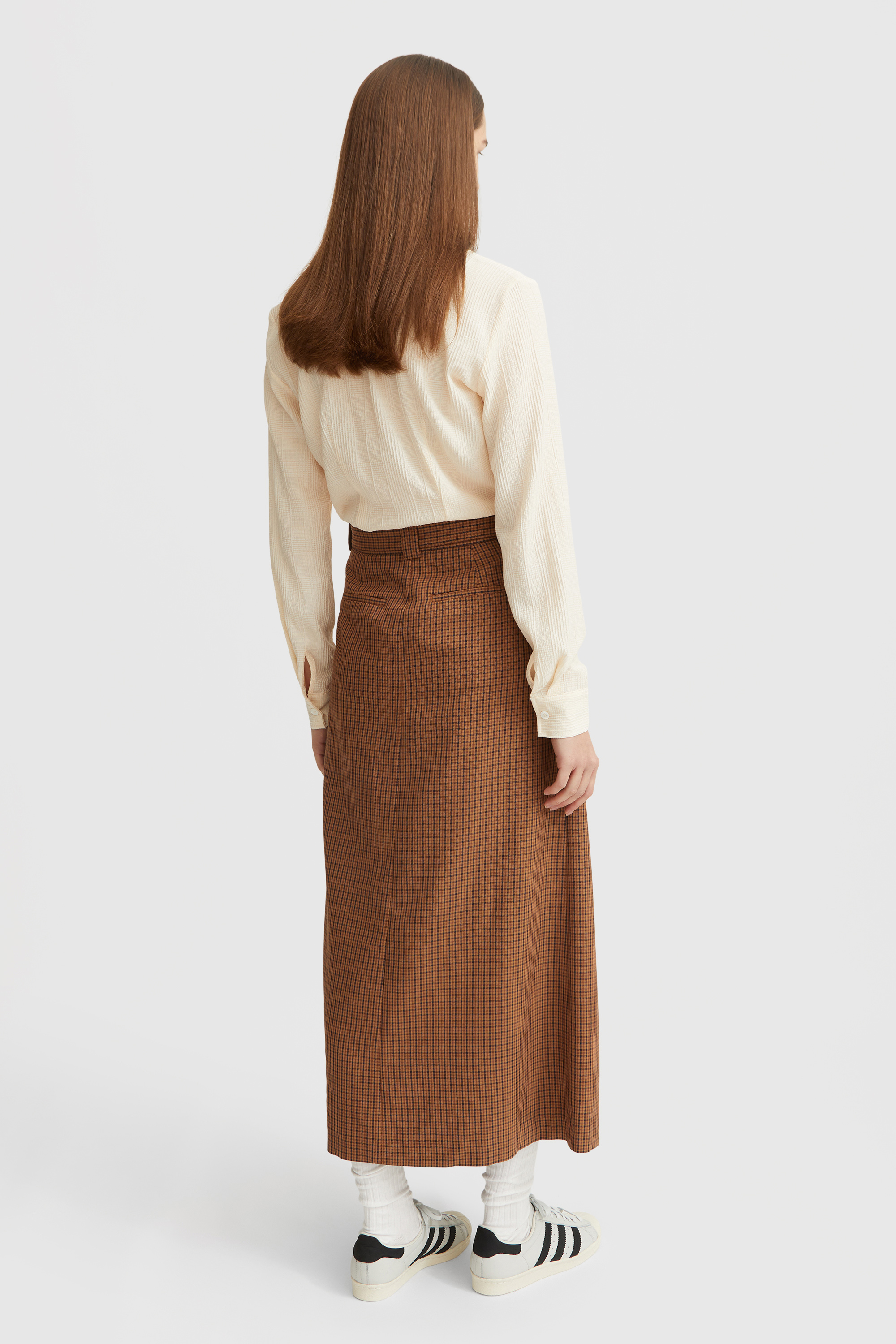 Wood Wood Frederikka wool twill skirt Camel check | WoodWood.com