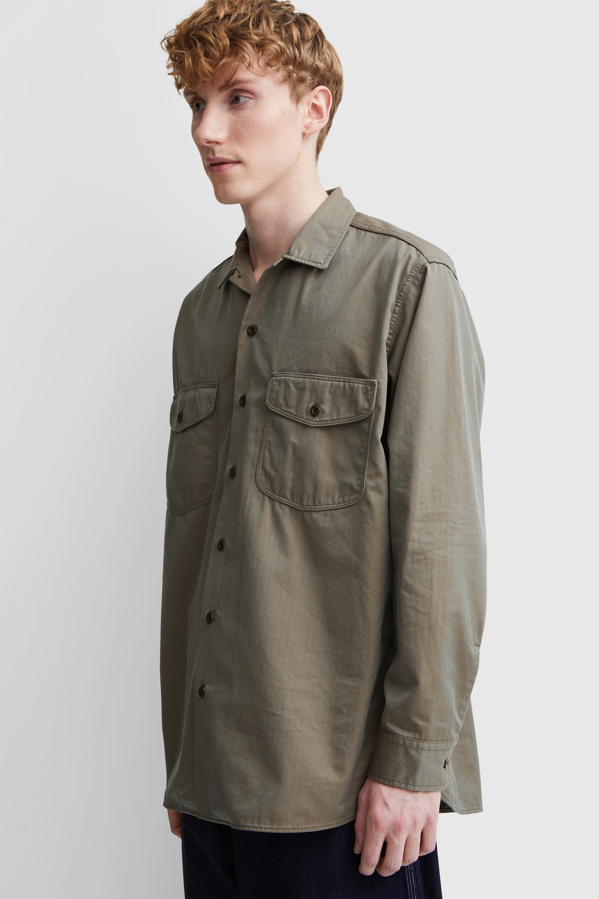 Beams Plus WORK Herringbone Classic Fit Olive | WoodWood.com