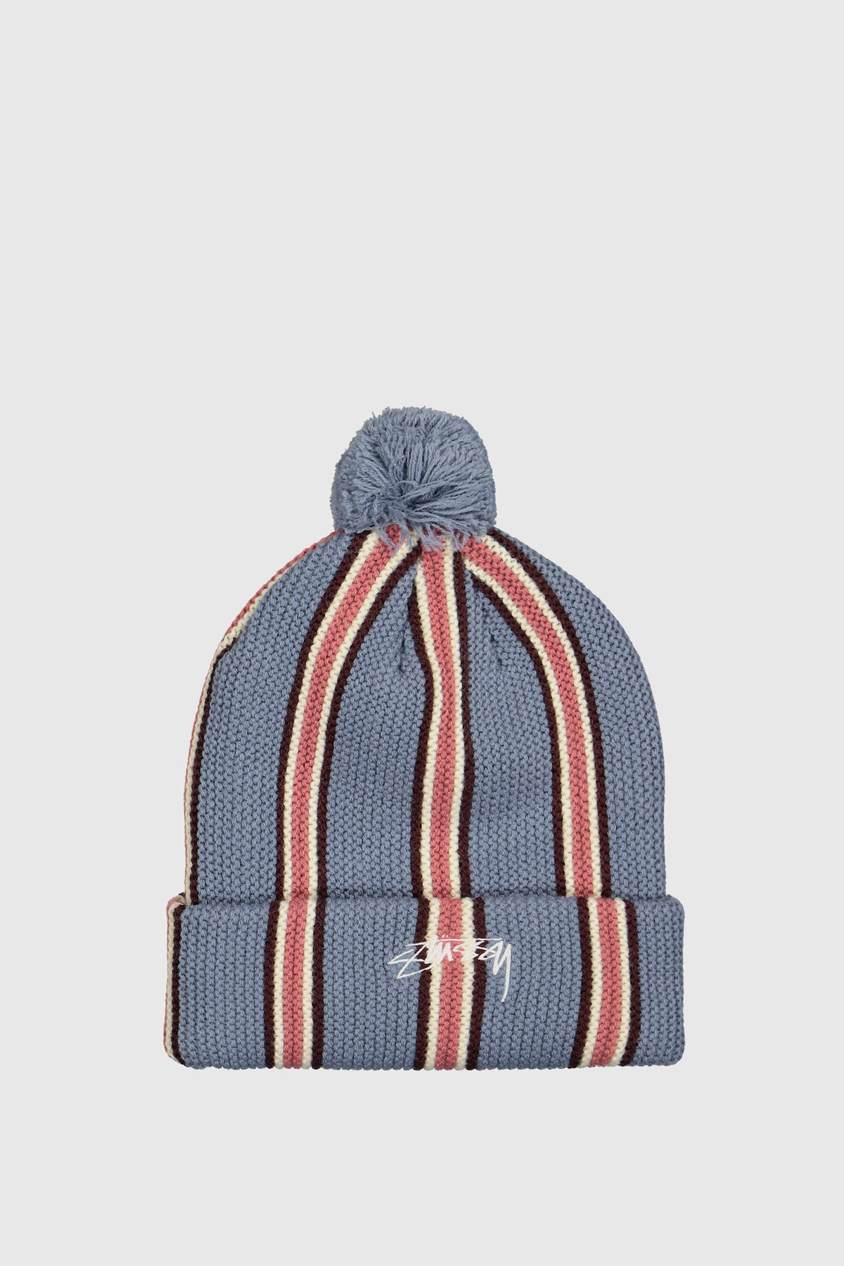 Stüssy Striped Pom Beanie Blue | WoodWood.com