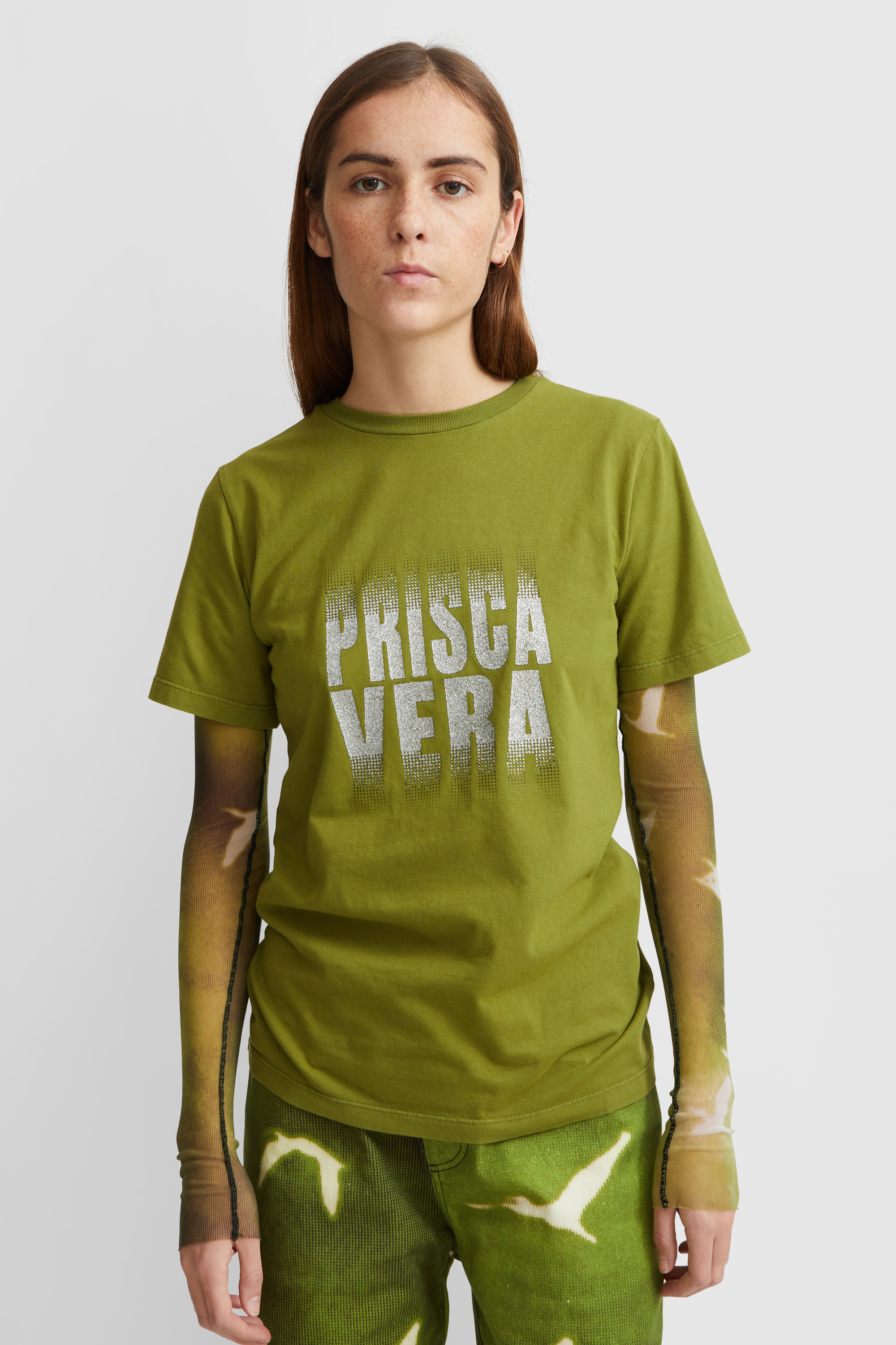 PRISCAVera Logo Glitter Tee Moss MS | WoodWood.com