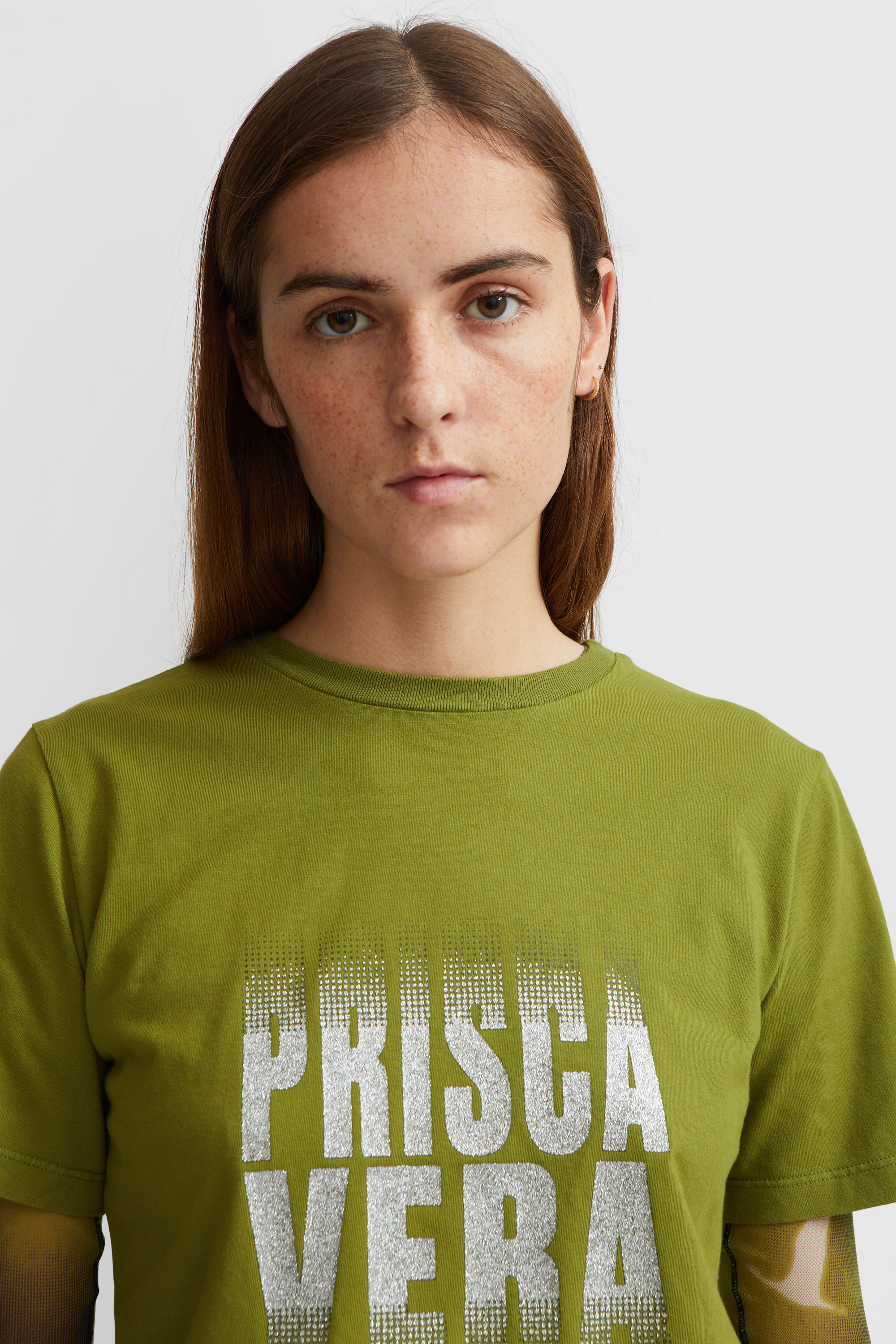 PRISCAVera Logo Glitter Tee Moss MS | WoodWood.com