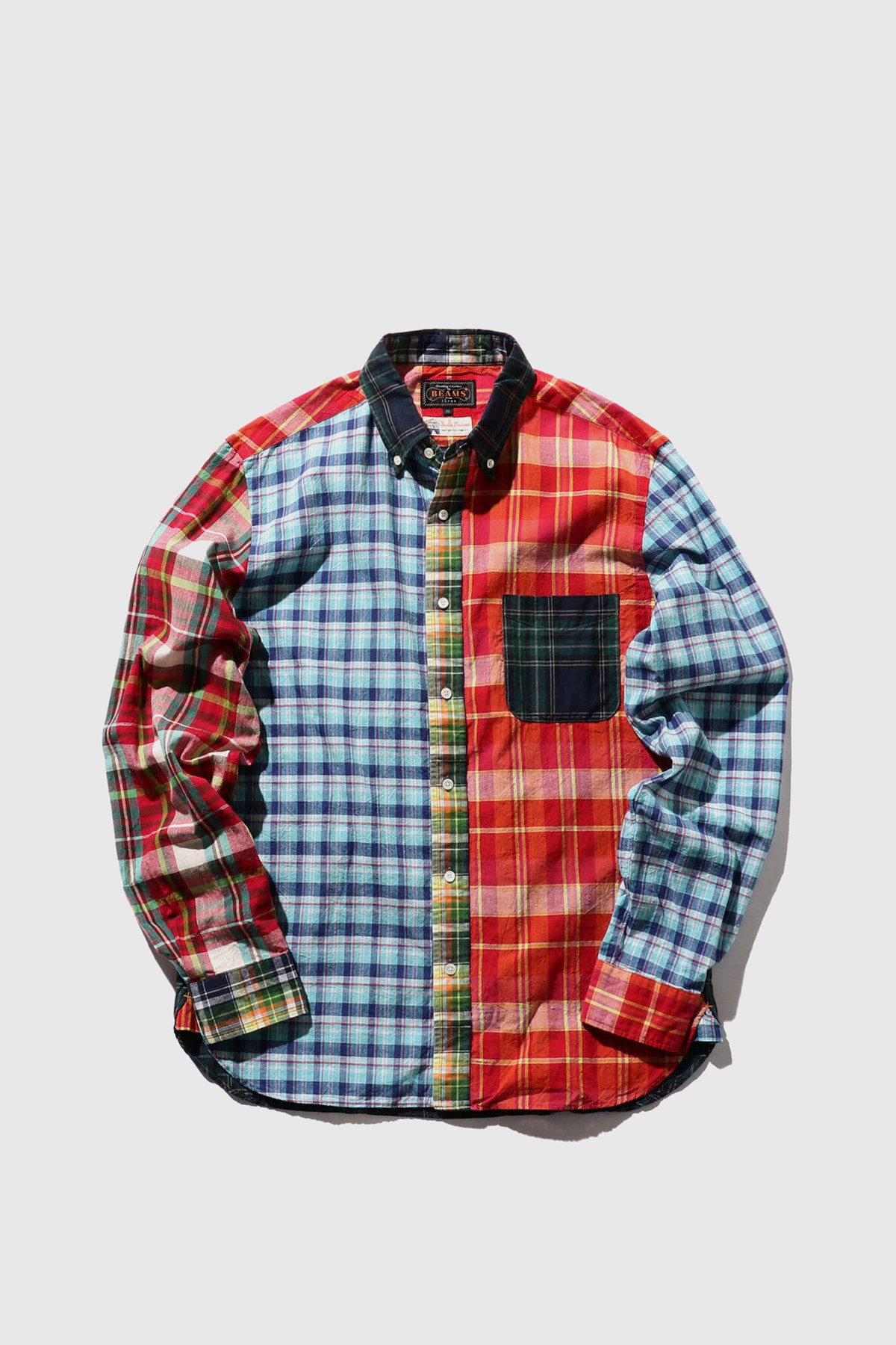 Beams Plus B.D. Pullover Short Sleeve Indian Madras Shirt - Check Sax