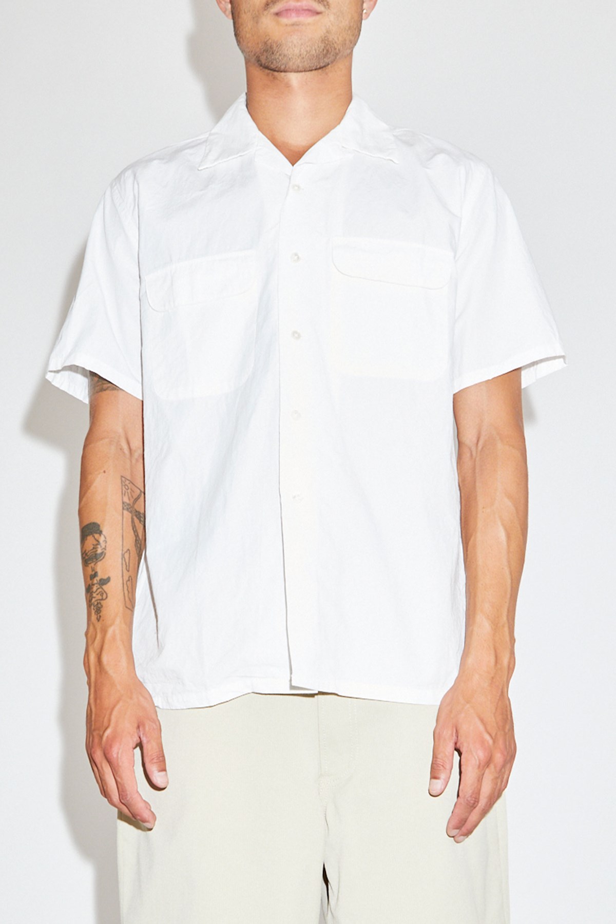 Beams Plus Open Collar Short Sleeve Shirt White (1) | WoodWood.com