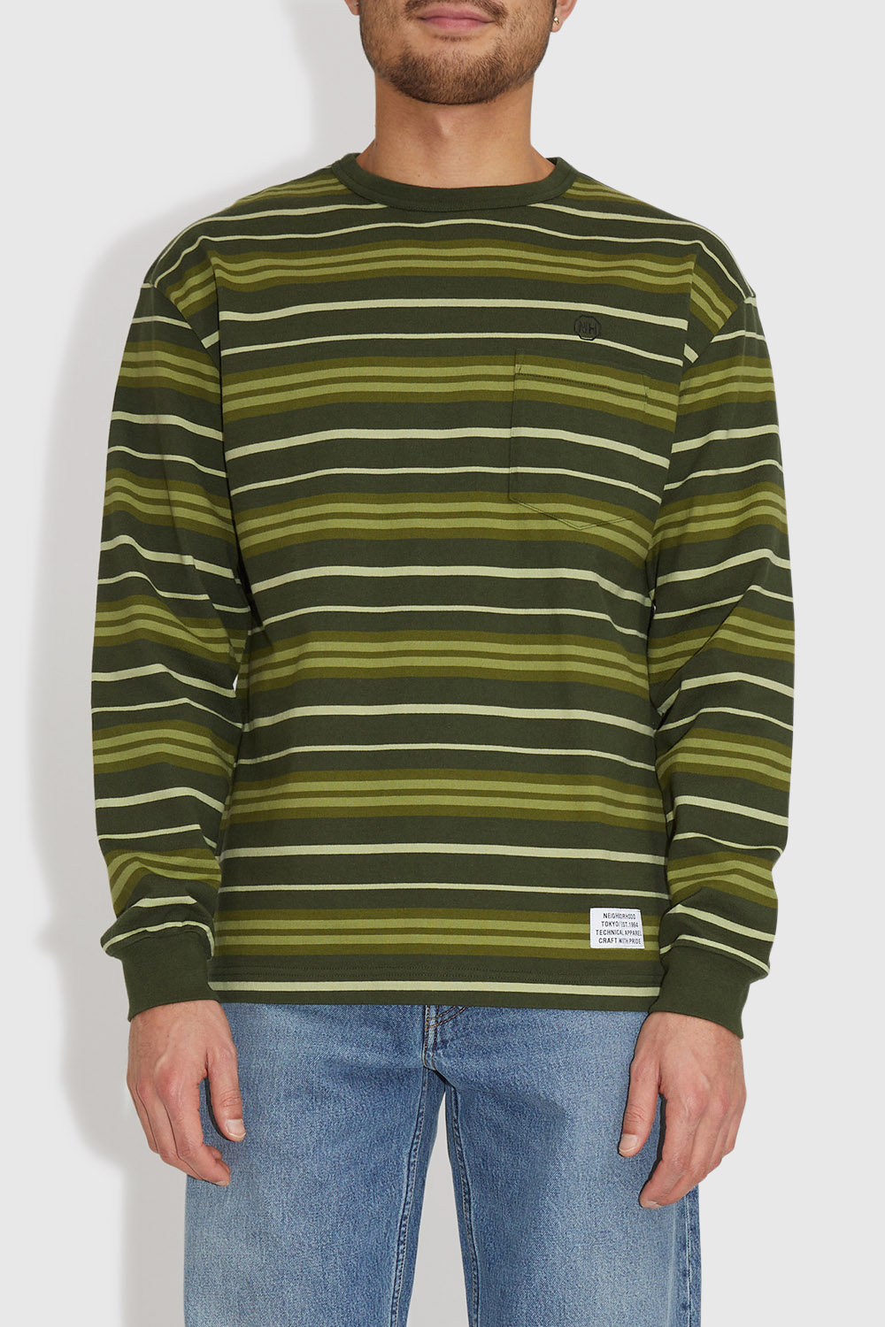 Neighborhood Border Crew LS . CO Olive drab | WoodWood.com