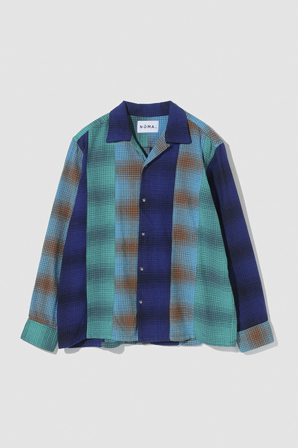 NOMA t.d. N Ombre Plaid Patchwork Shirt Navy/emerld/water