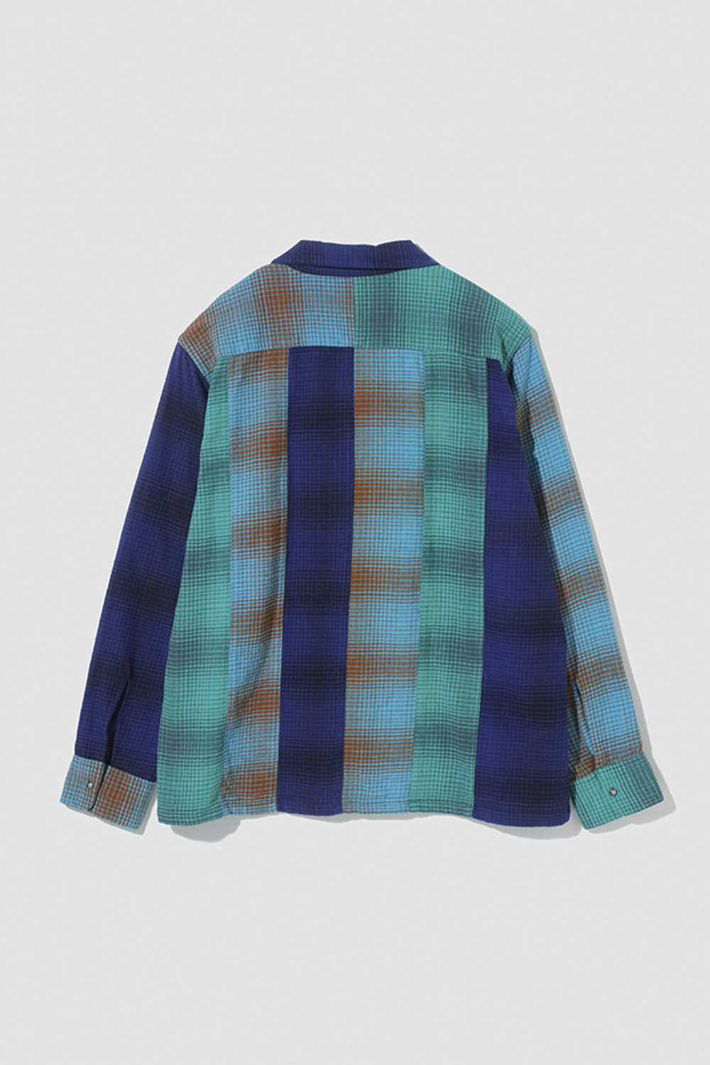 NOMA t.d. N Ombre Plaid Patchwork Shirt Navy/emerld/water