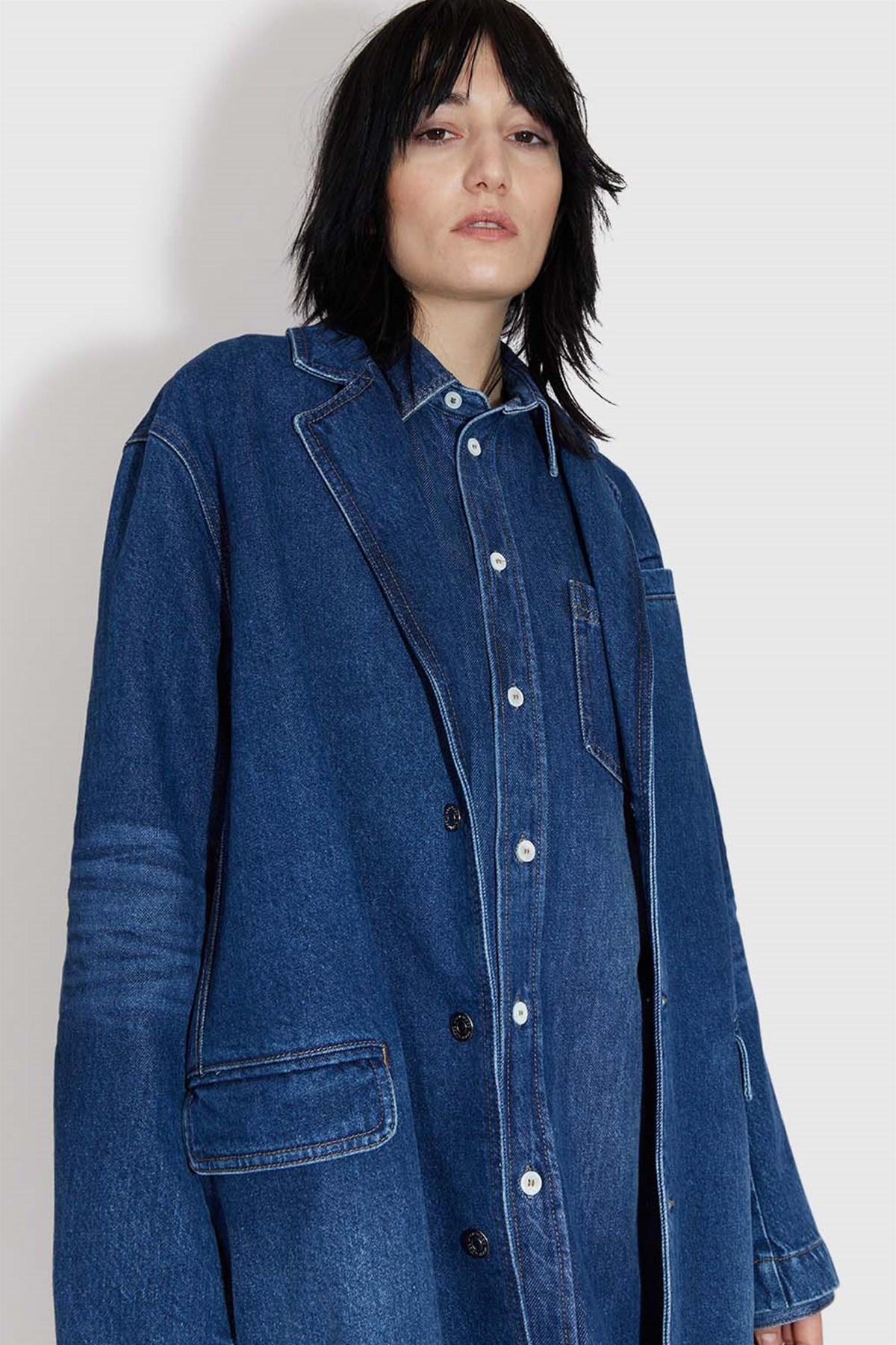 Wood Wood Fargo long denim blazer Worn blue | WoodWood.com