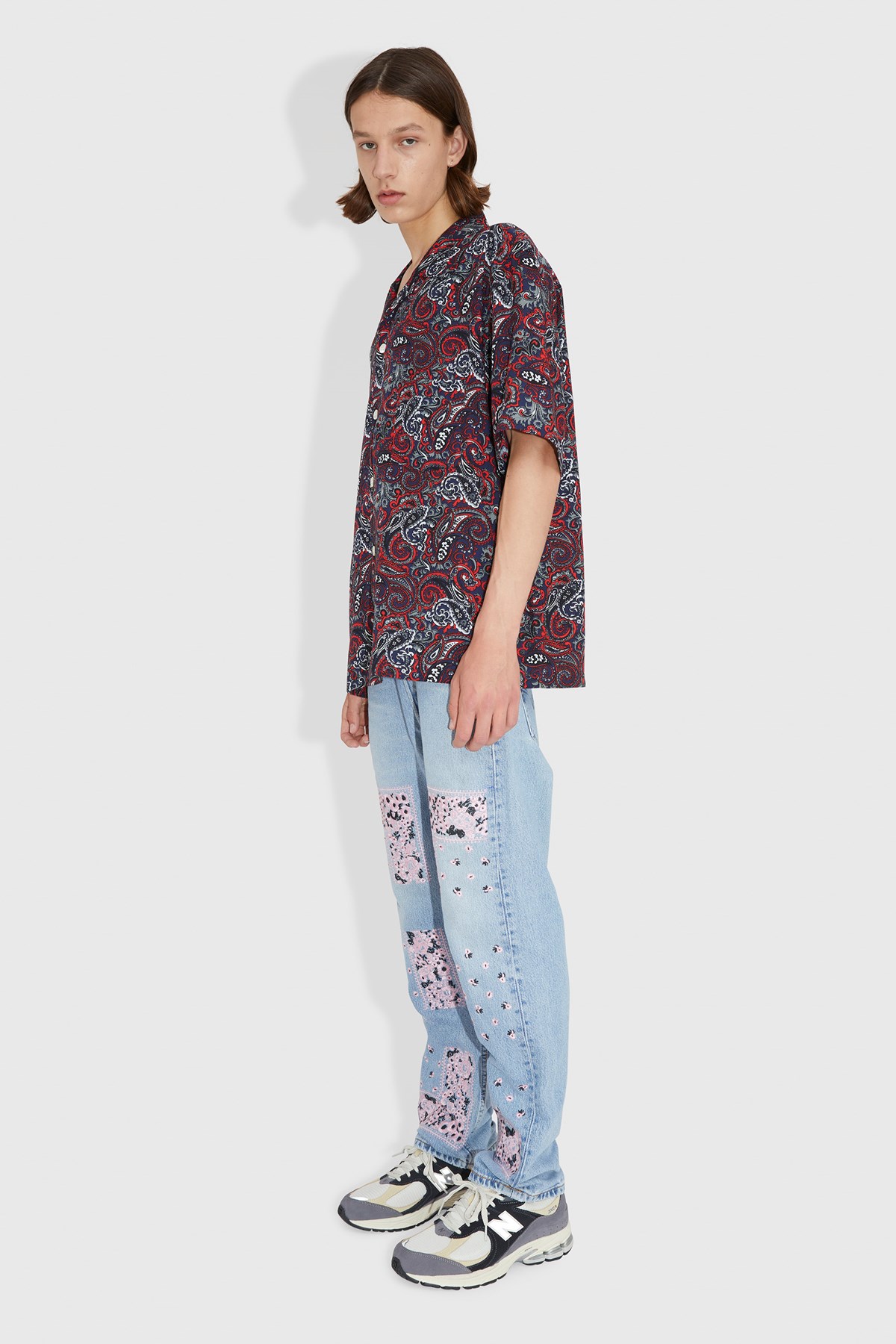 NOMA t.d. Bandana Embroidery Denim Pants Indigo-pink / navy