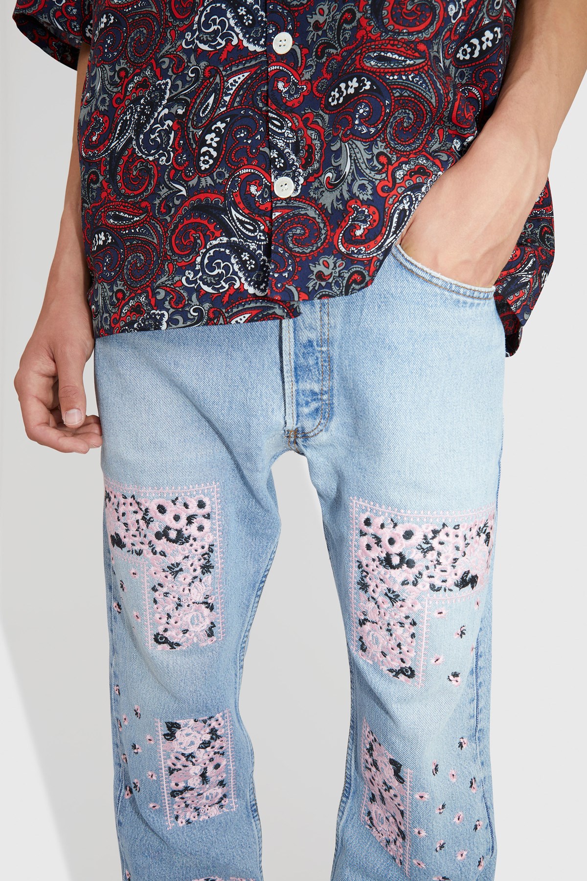 NOMA t.d. Bandana Embroidery Denim Pants Indigo-pink / navy