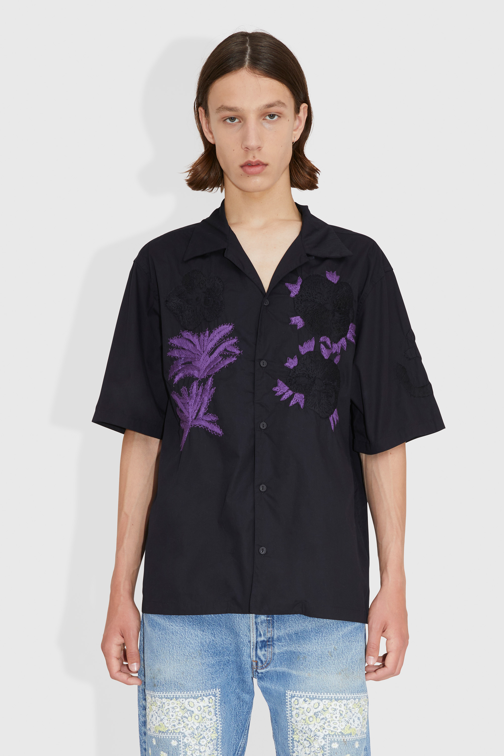 NOMA t.d. Flower & Cactus Hand Embroidery Shirt Black | WoodWood.com