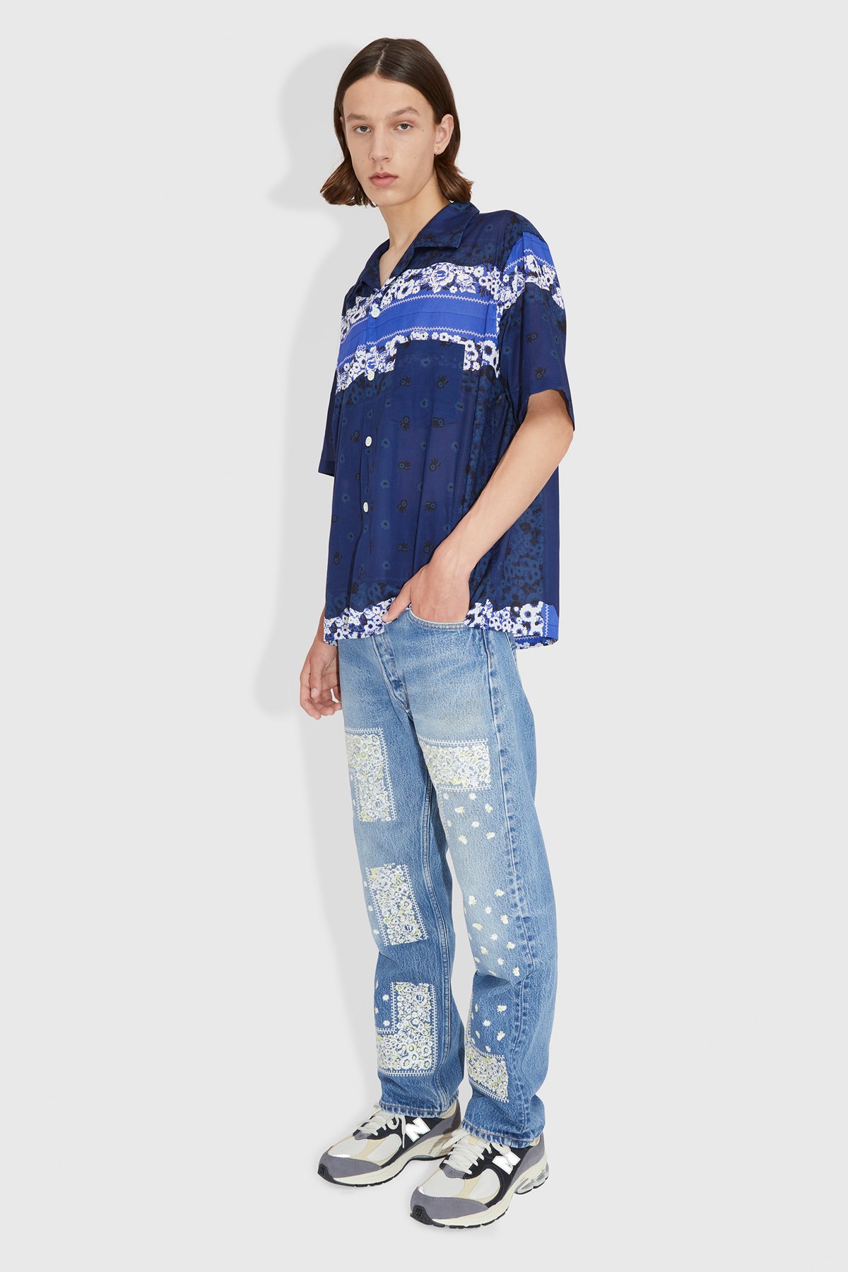 NOMA t.d. Bandana Embroidery Denim Pants Indigo-white / yellow