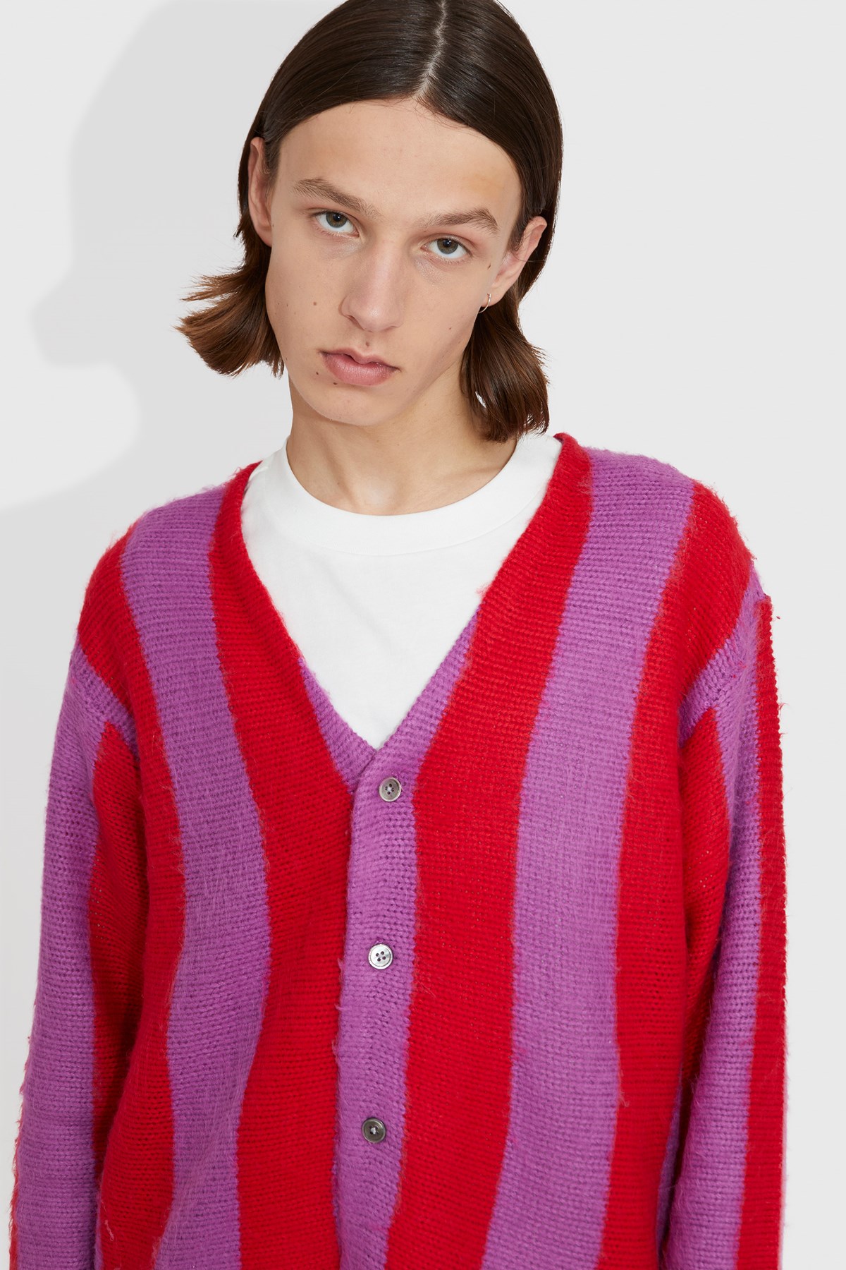 Stüssy Stribed Brushed Cardigan Purple | WoodWood.com