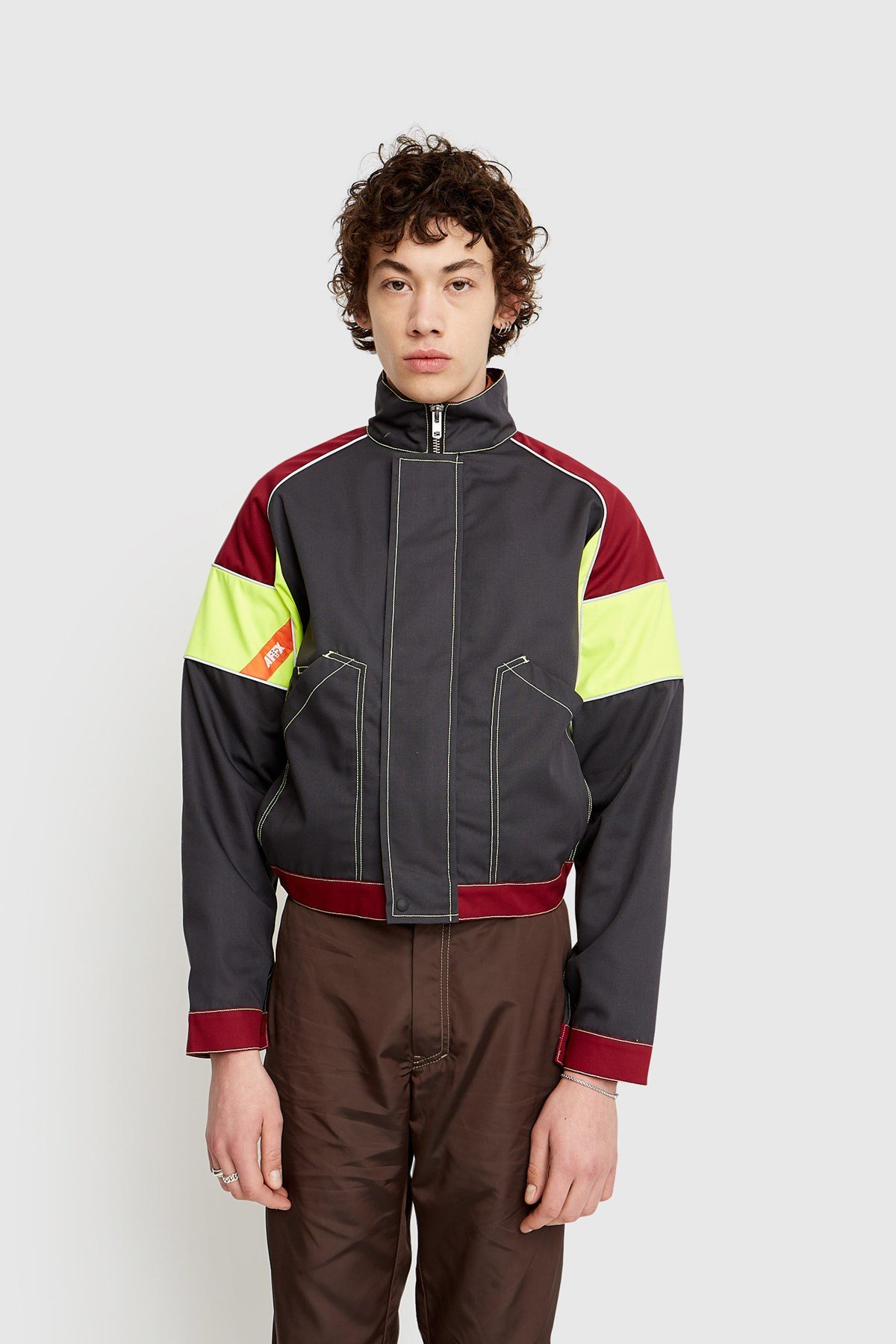 AFFIX Tri-Colour Work Jacket Grey/maroon/yellow | WoodWood.com