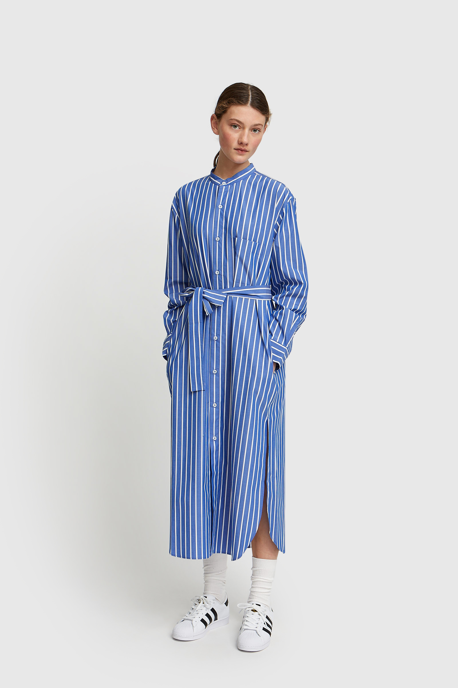CristaSeya Striped Maxi Mao Shirt Blue/white stripe | WoodWood.com