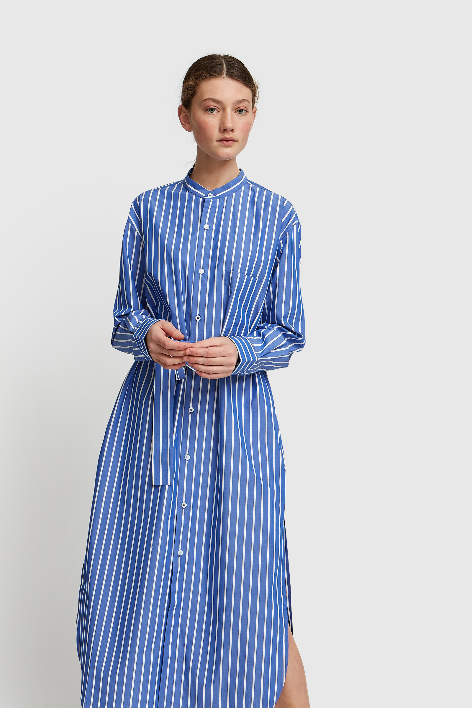 CristaSeya Striped Maxi Mao Shirt Blue/white stripe | WoodWood.com