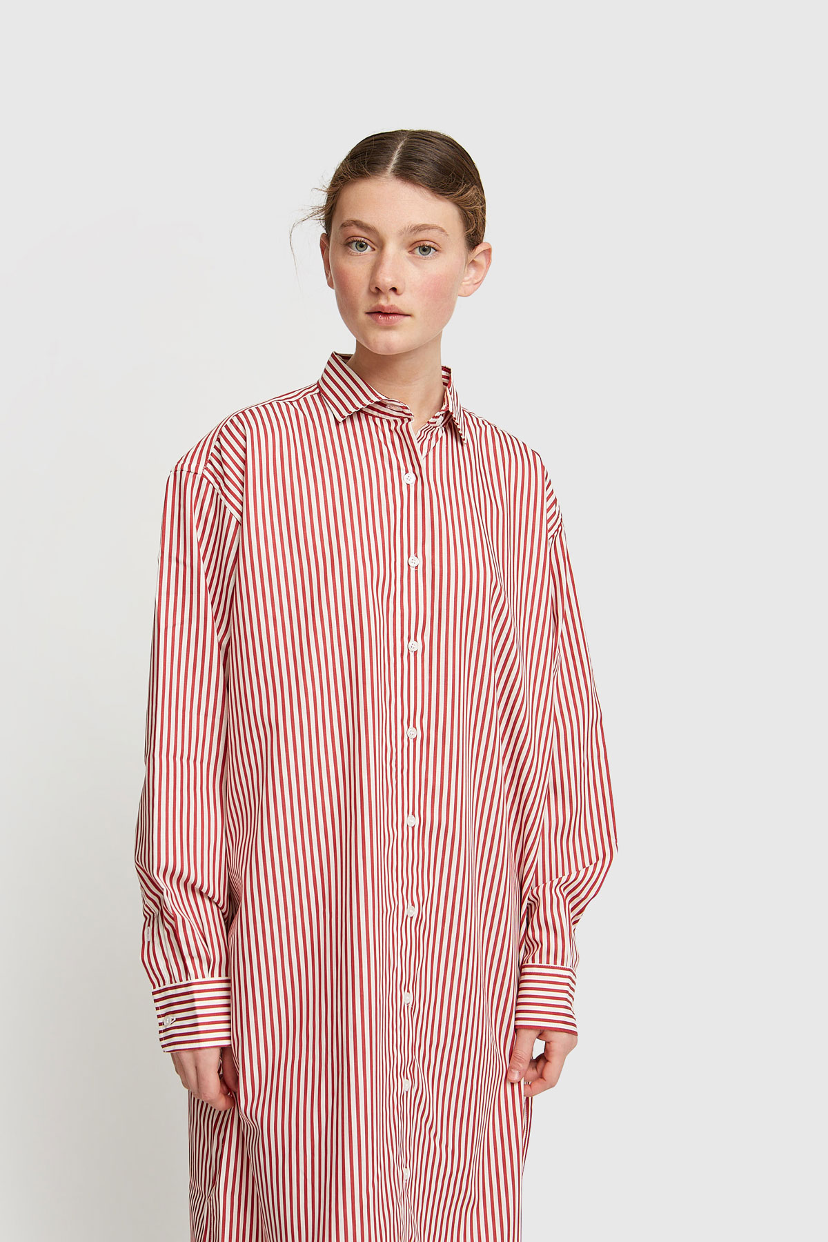 Baserange Ole Shirt Dress-Popeline Red stripe | WoodWood.com